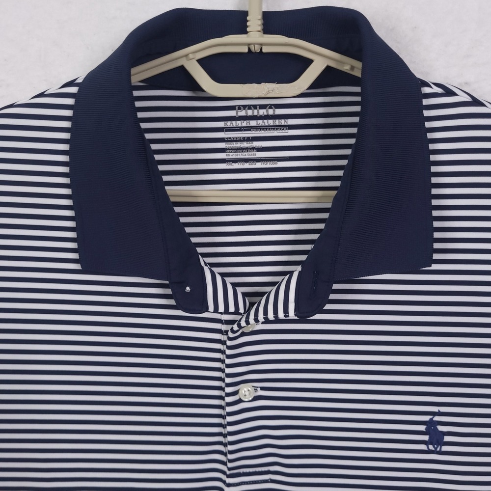 Polo Ralph Lauren Golf Shirt Performance Polo Mens XXL Navy White Striped